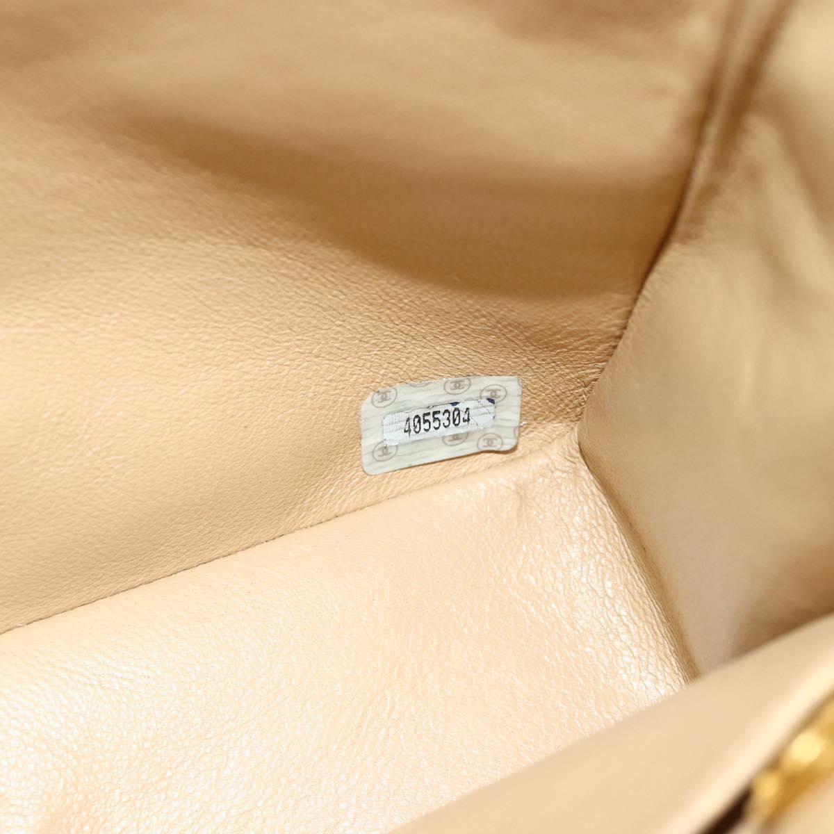 CHANEL Turn Lock Chain Shoulder Bag Lamb Skin Beige Gold CC Auth ka4339V
