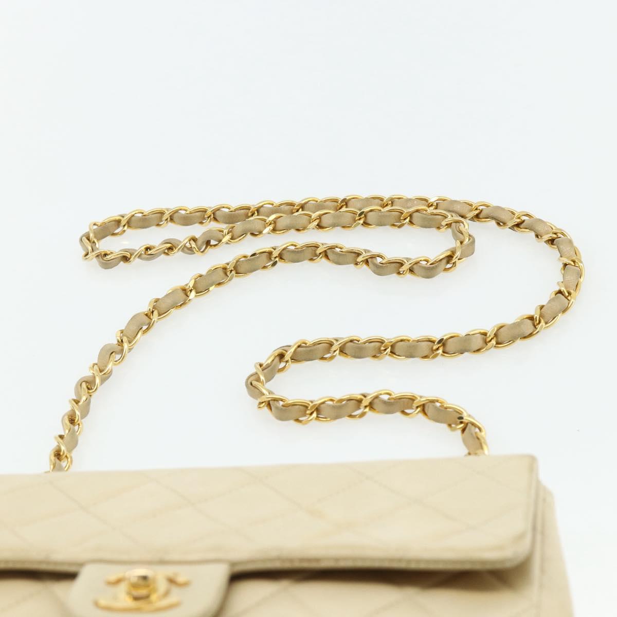CHANEL Turn Lock Chain Shoulder Bag Lamb Skin Beige Gold CC Auth ka4339V
