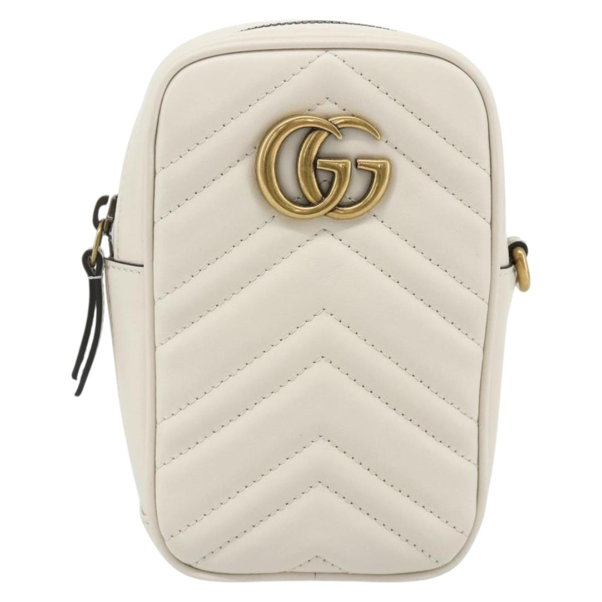 GUCCI Marmont Chain Shoulder Bag Leather Pink Gold white 699759 Auth ka4341SM