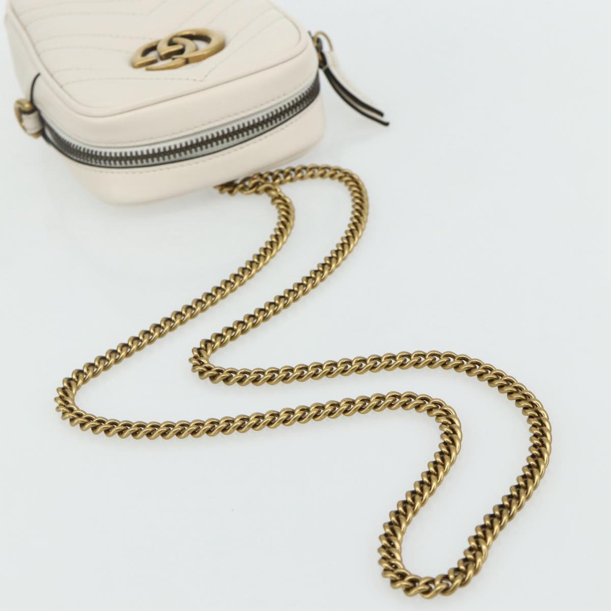 GUCCI Marmont Chain Shoulder Bag Leather Pink Gold white 699759 Auth ka4341SM