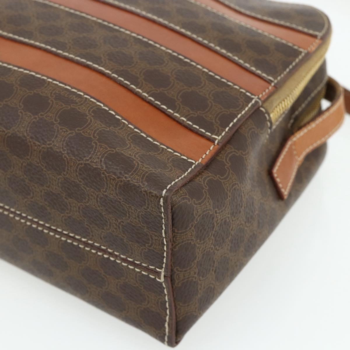 CELINE Macadam Canvas Shoulder Bag PVC Leather Brown Gold Auth ka4342