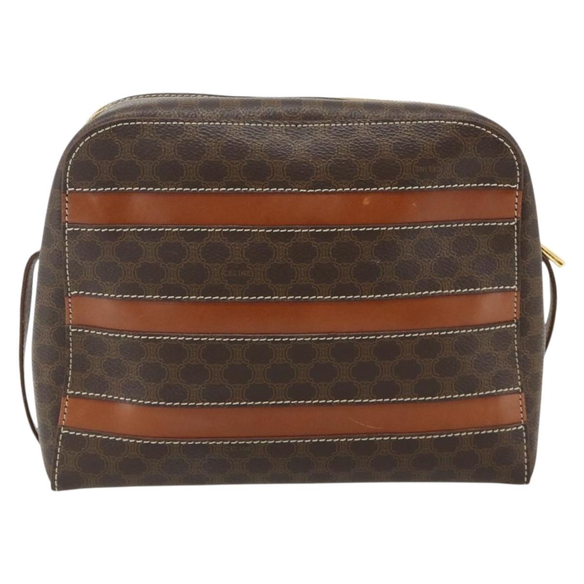 CELINE Macadam Canvas Shoulder Bag PVC Leather Brown Gold Auth ka4342