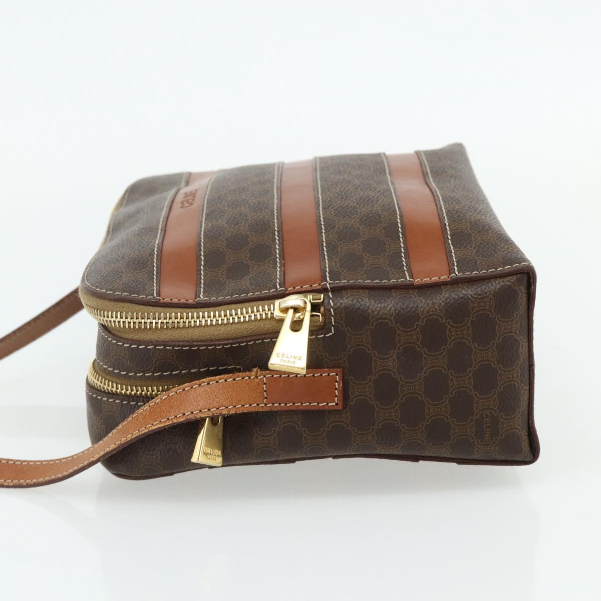 CELINE Macadam Canvas Shoulder Bag PVC Leather Brown Gold Auth ka4342