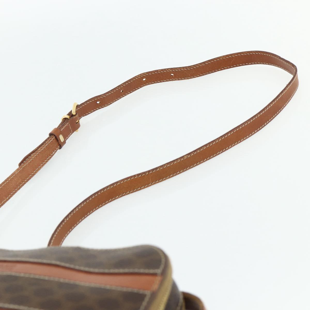 CELINE Macadam Canvas Shoulder Bag PVC Leather Brown Gold Auth ka4342