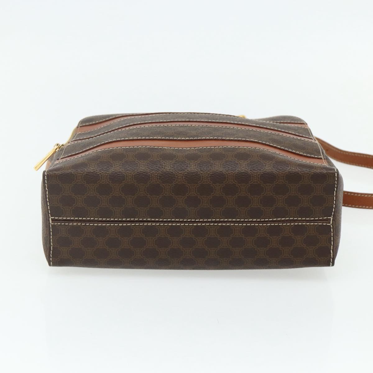 CELINE Macadam Canvas Shoulder Bag PVC Leather Brown Gold Auth ka4342