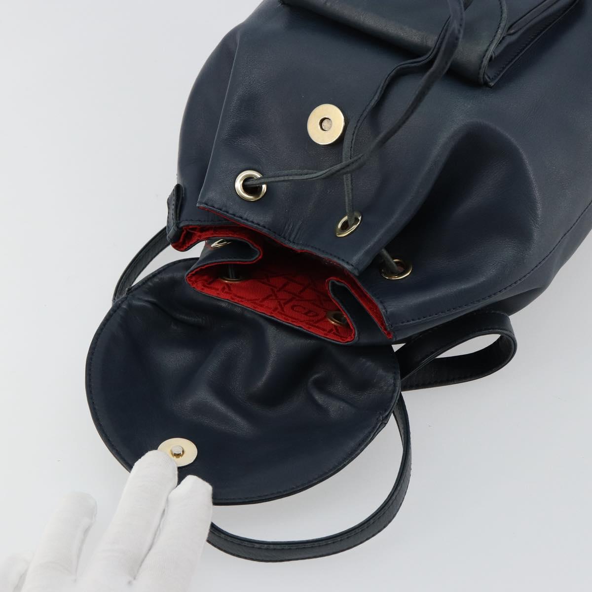 Christian Dior Backpack Leather Gold Blue Auth ka4344