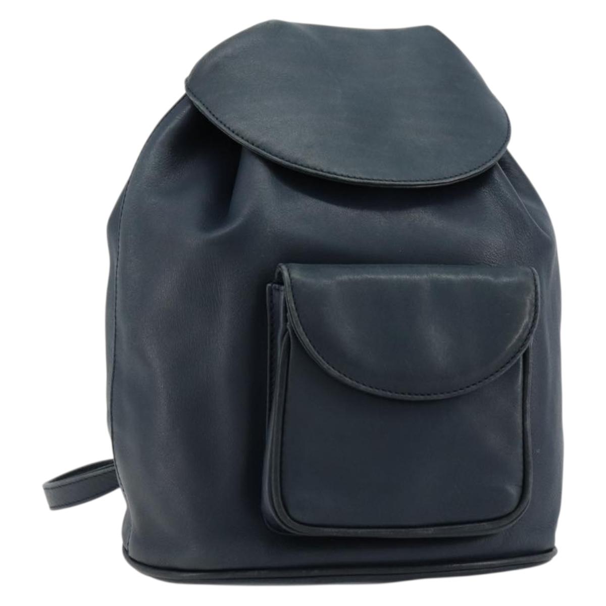 Christian Dior Backpack Leather Gold Blue Auth ka4344