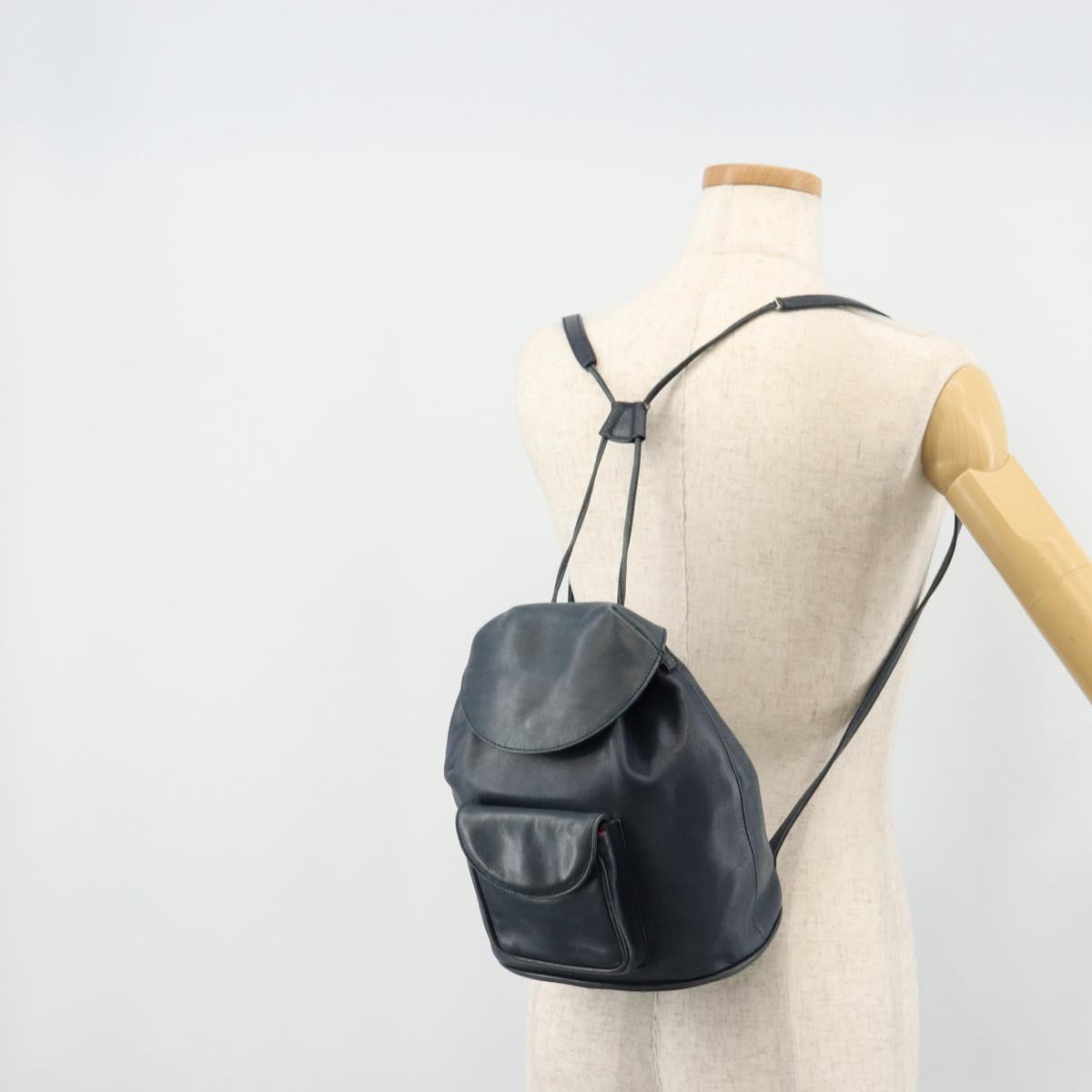 Christian Dior Backpack Leather Gold Blue Auth ka4344