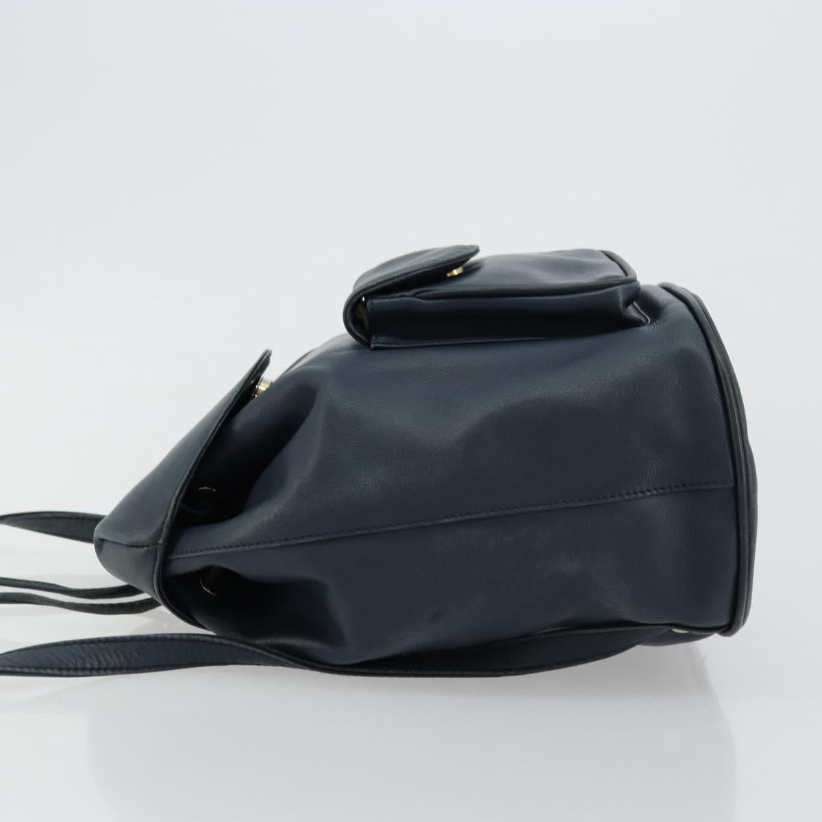 Christian Dior Backpack Leather Gold Blue Auth ka4344