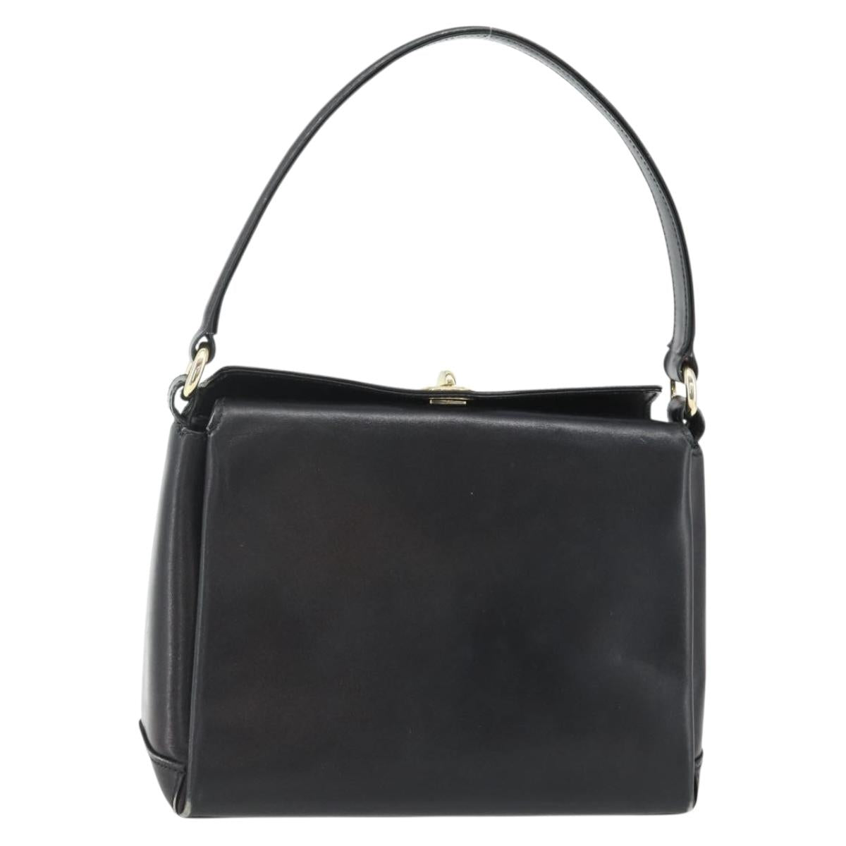 GUCCI Hand Bag Leather Black Gold Auth ka4348