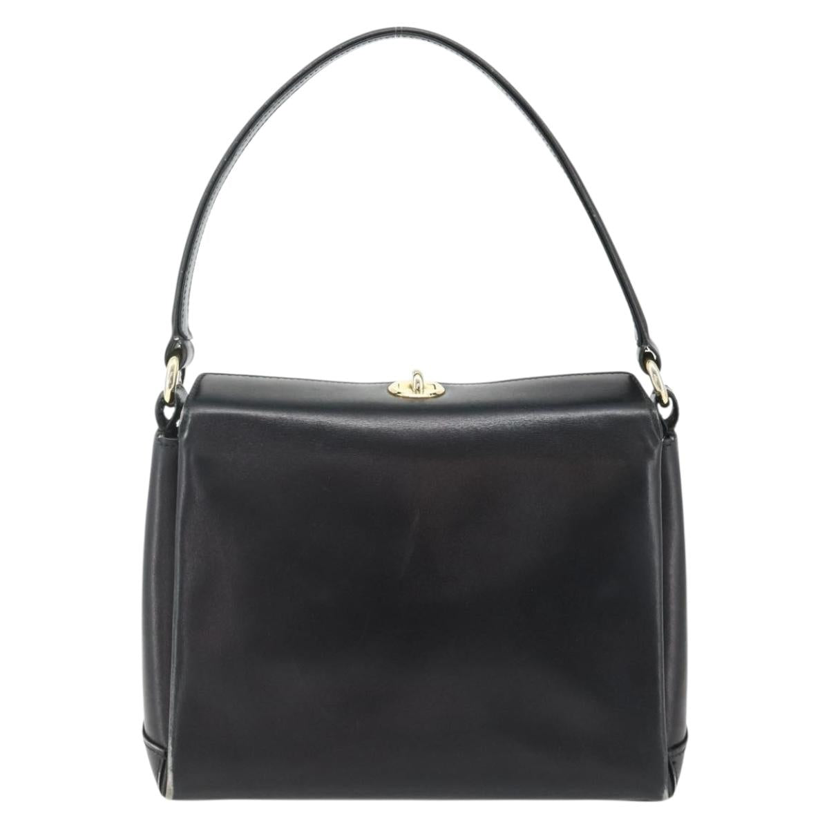 GUCCI Hand Bag Leather Black Gold Auth ka4348
