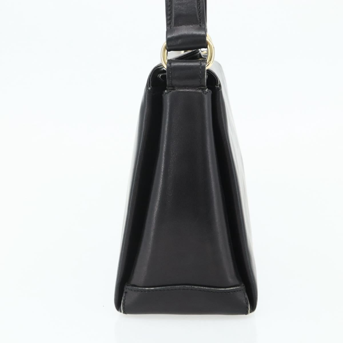 GUCCI Hand Bag Leather Black Gold Auth ka4348