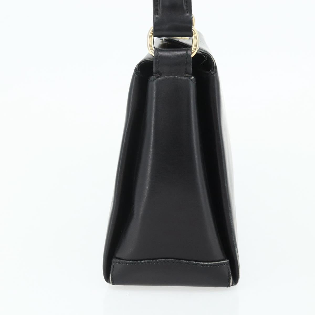 GUCCI Hand Bag Leather Black Gold Auth ka4348