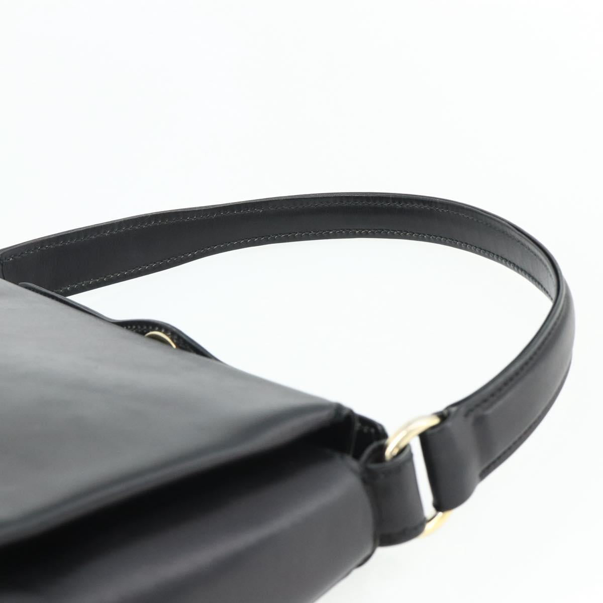 GUCCI Hand Bag Leather Black Gold Auth ka4348