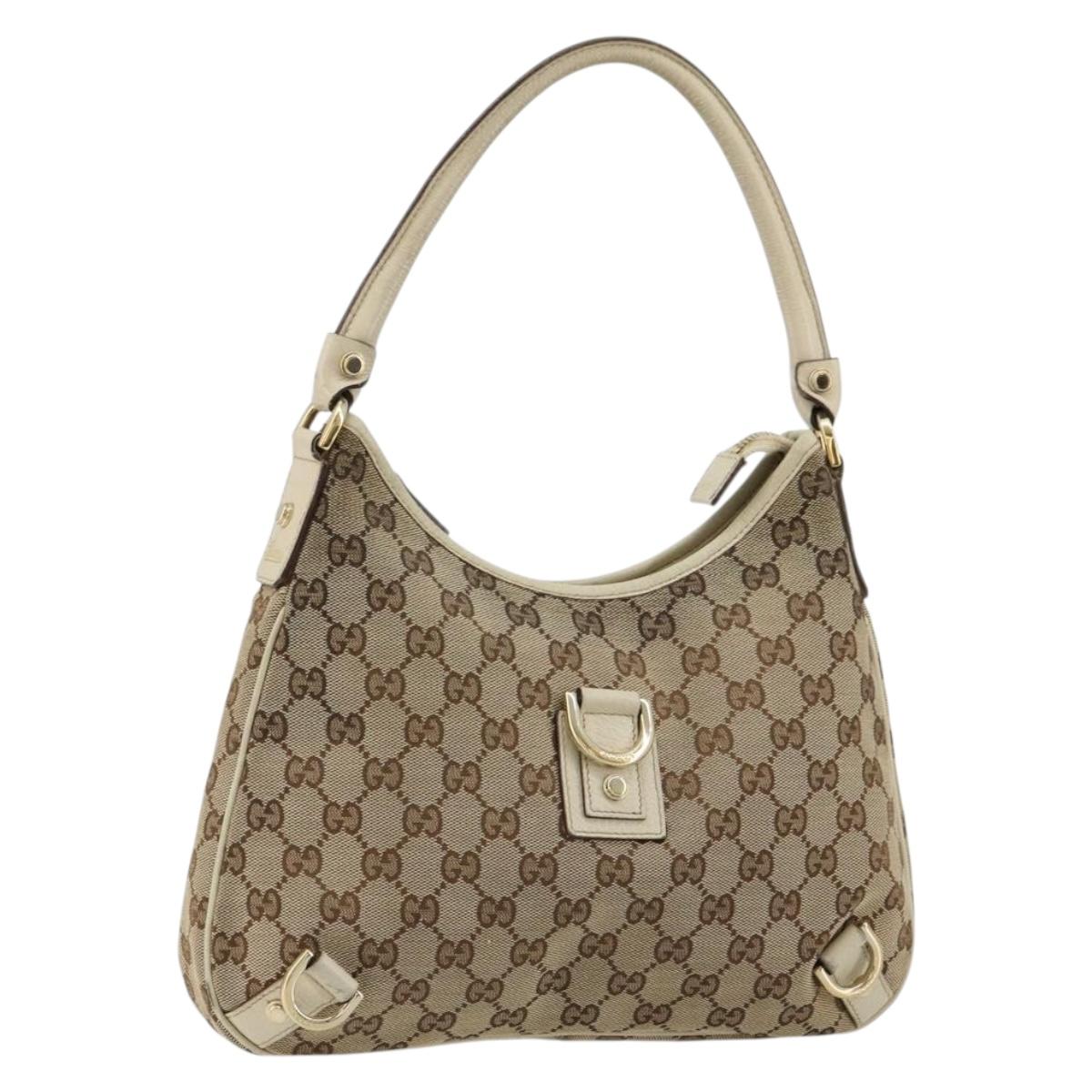 GUCCI GG Canvas Abbey Shoulder Bag Leather Beige Gold 130738 Auth ka4349