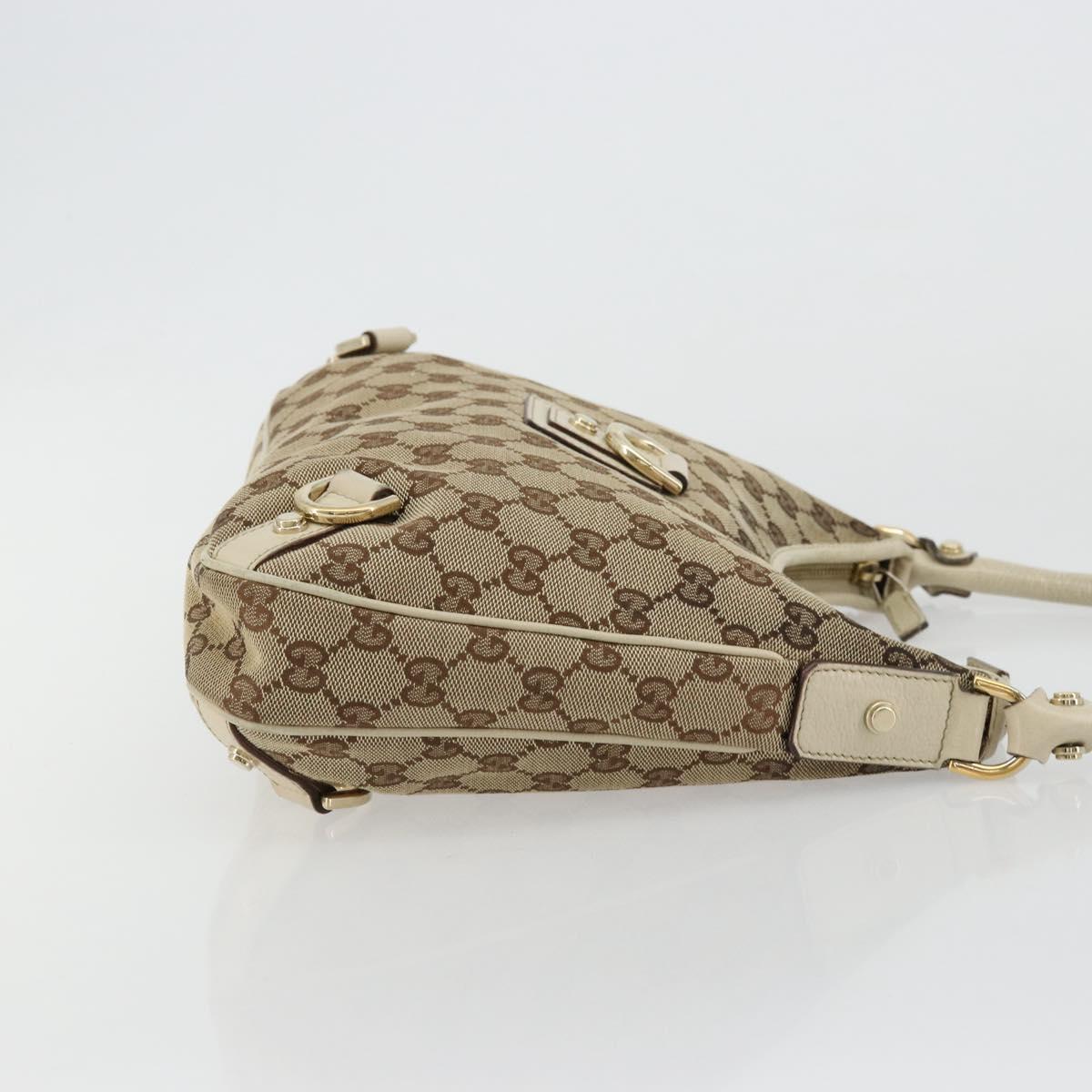 GUCCI GG Canvas Abbey Shoulder Bag Leather Beige Gold 130738 Auth ka4349