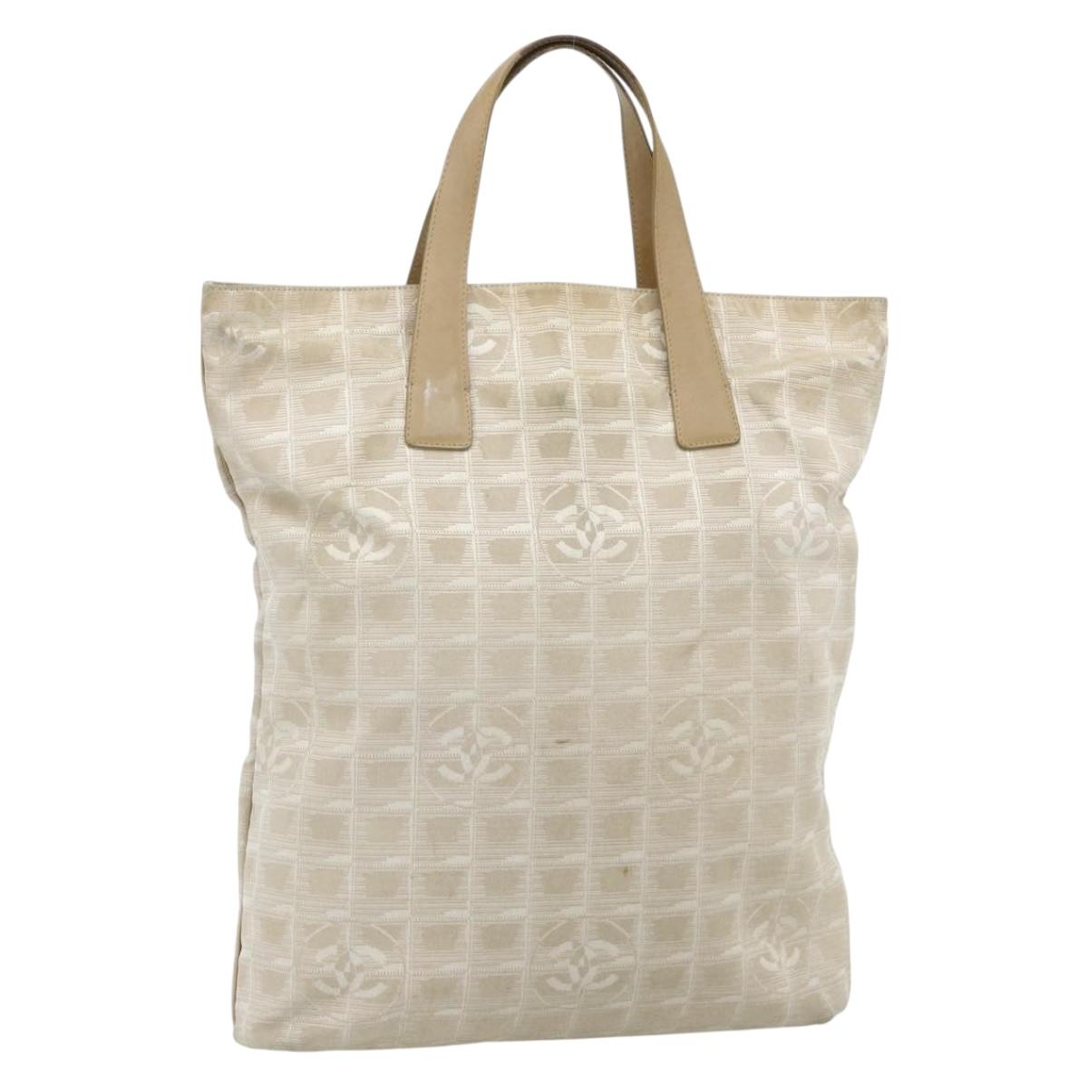 CHANEL New Travel line Hand Bag Nylon Beige Silver CC Auth ka4350