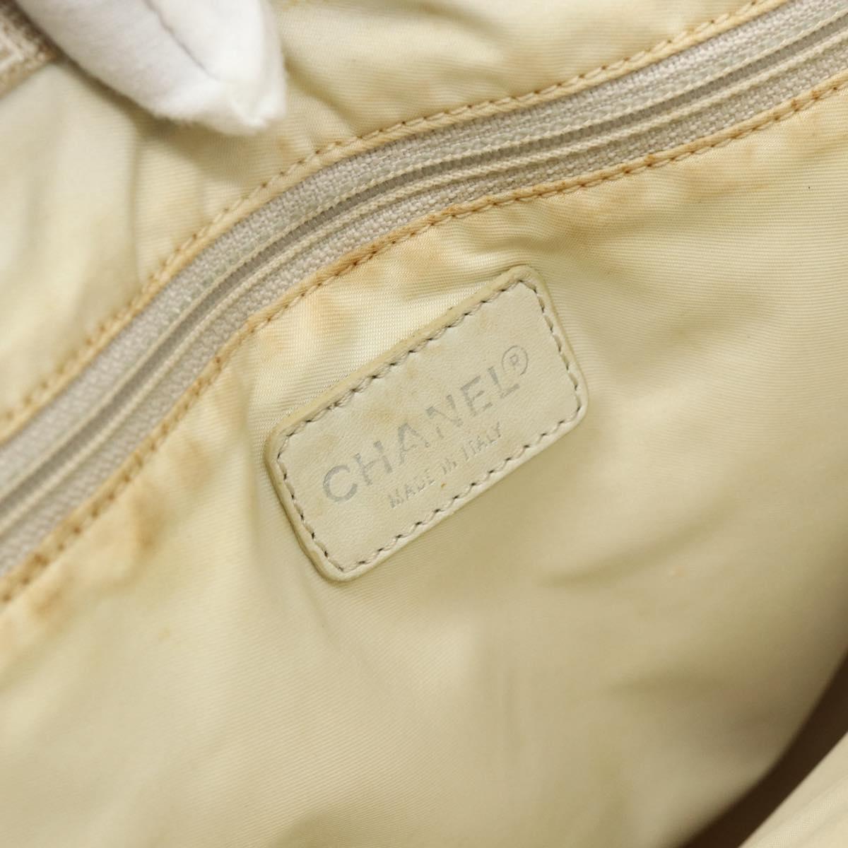 CHANEL New Travel line Hand Bag Nylon Beige Silver CC Auth ka4350