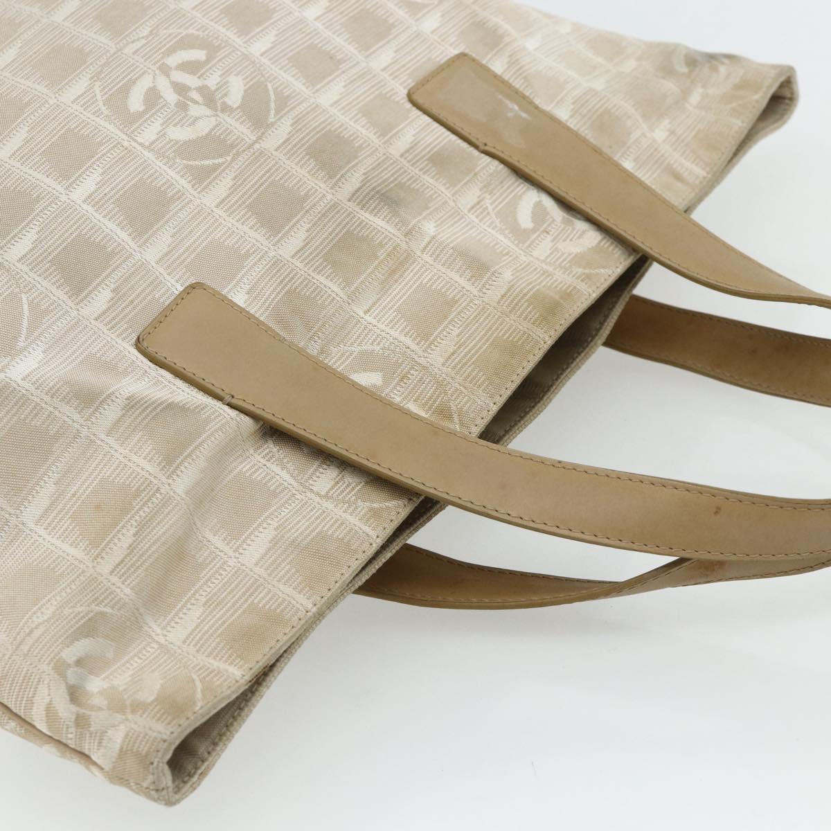 CHANEL New Travel line Hand Bag Nylon Beige Silver CC Auth ka4350