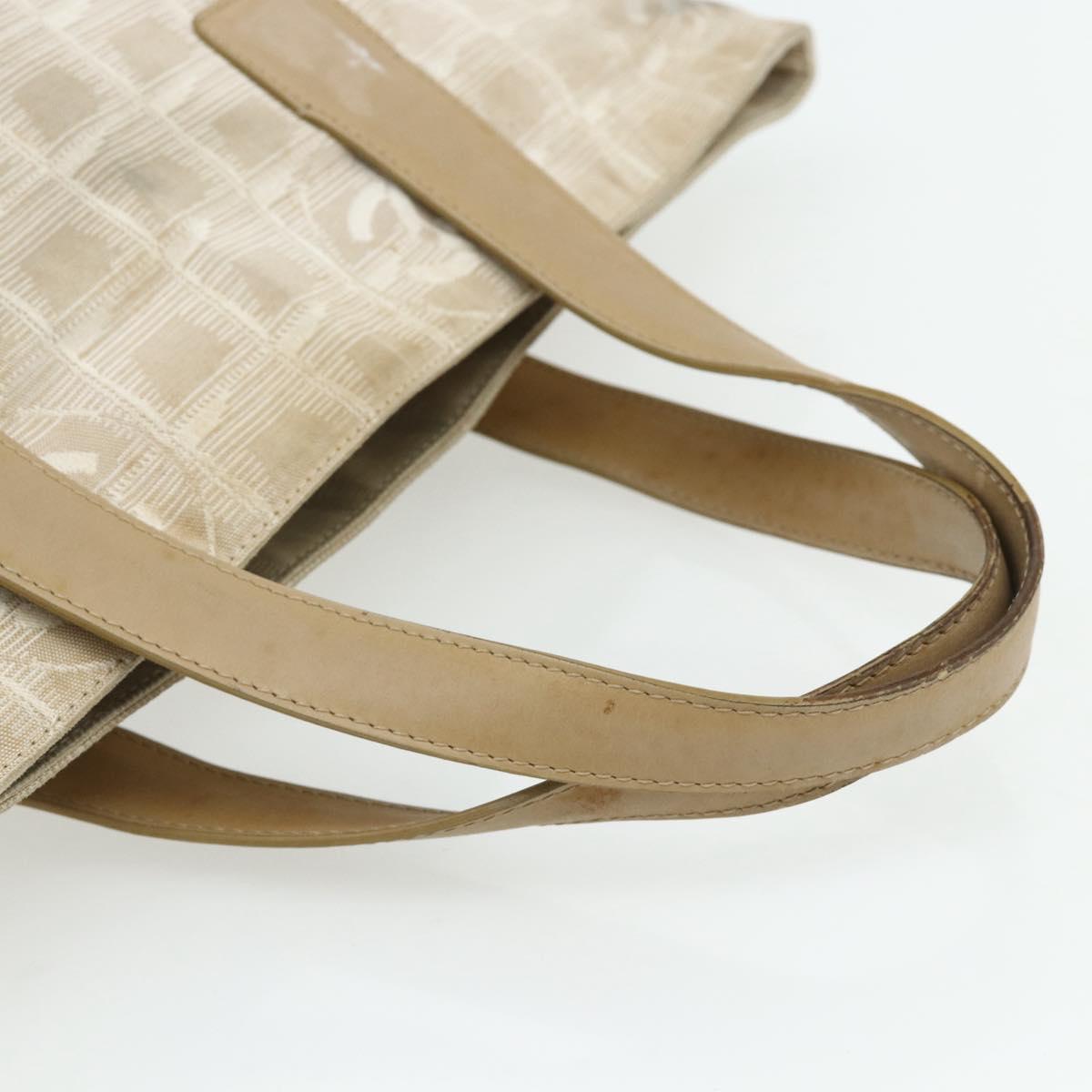 CHANEL New Travel line Hand Bag Nylon Beige Silver CC Auth ka4350
