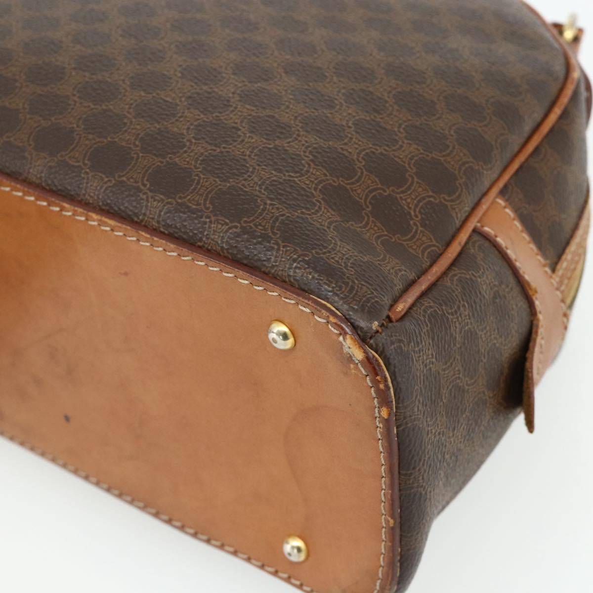 CELINE Macadam Canvas Hand Bag PVC Leather Brown Gold Auth ka4353