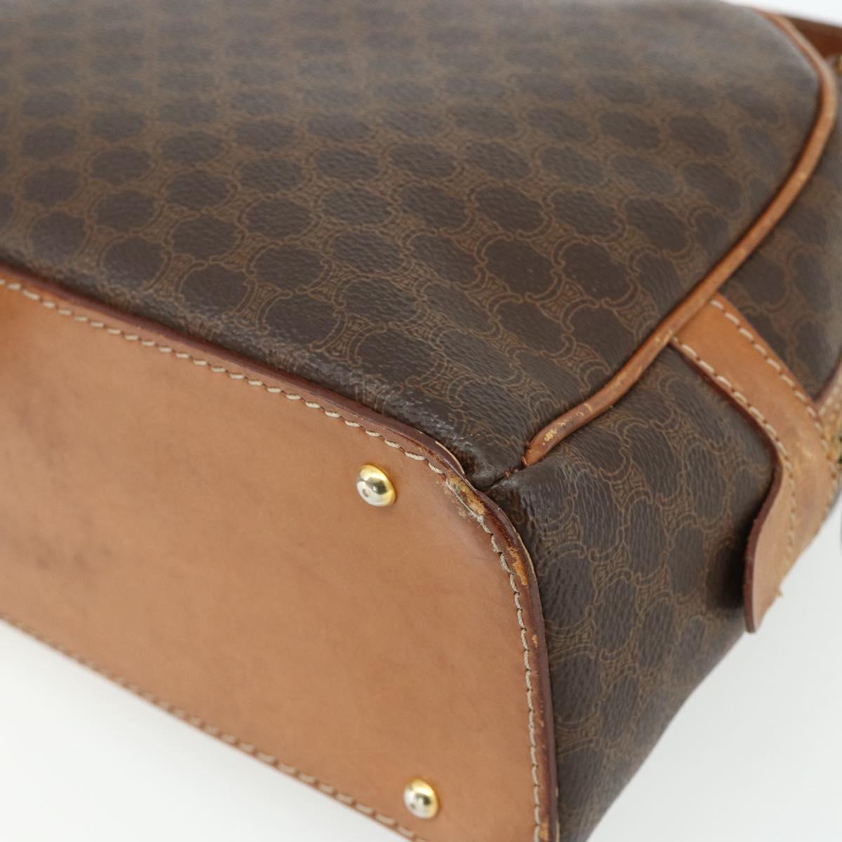 CELINE Macadam Canvas Hand Bag PVC Leather Brown Gold Auth ka4353