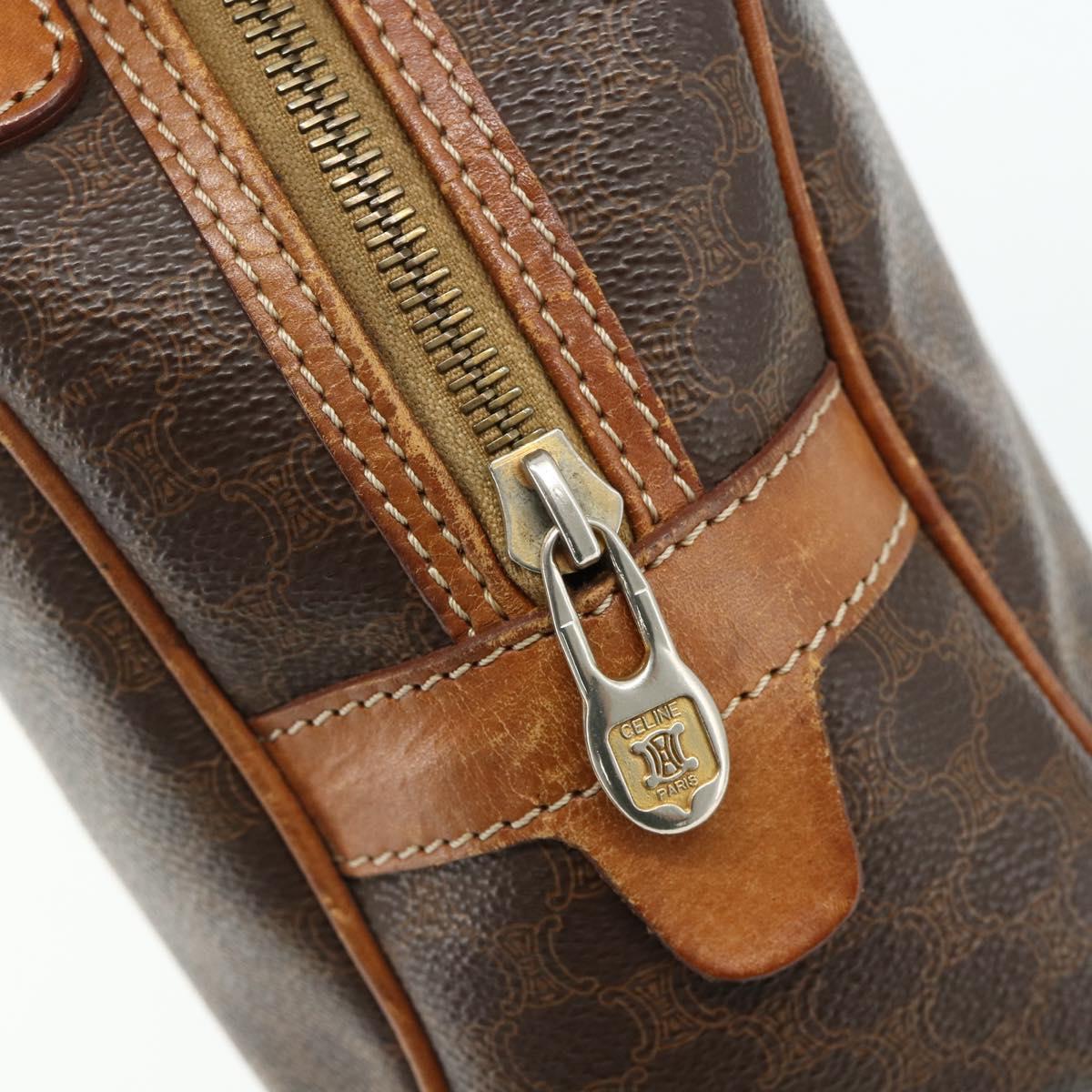 CELINE Macadam Canvas Hand Bag PVC Leather Brown Gold Auth ka4353
