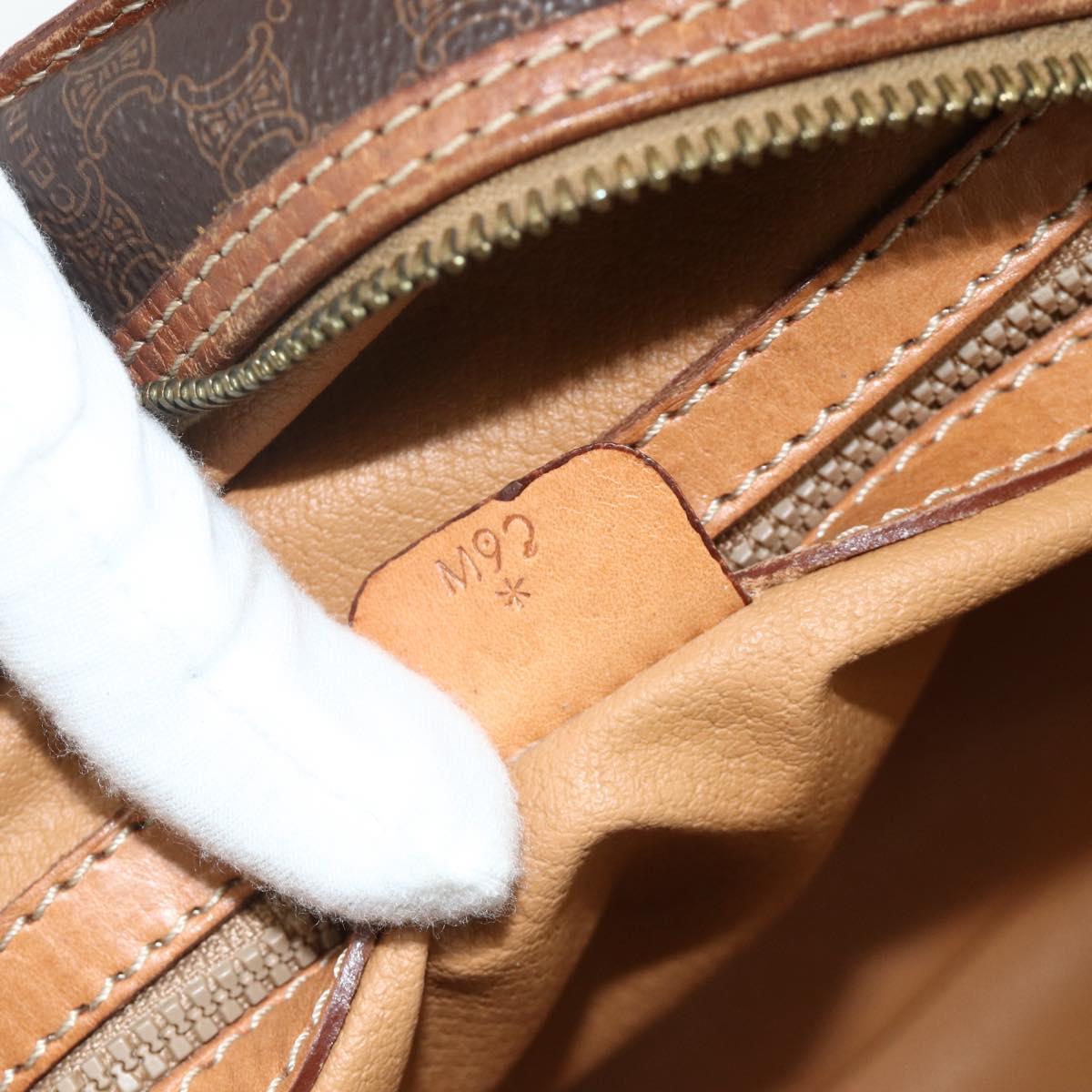 CELINE Macadam Canvas Hand Bag PVC Leather Brown Gold Auth ka4353