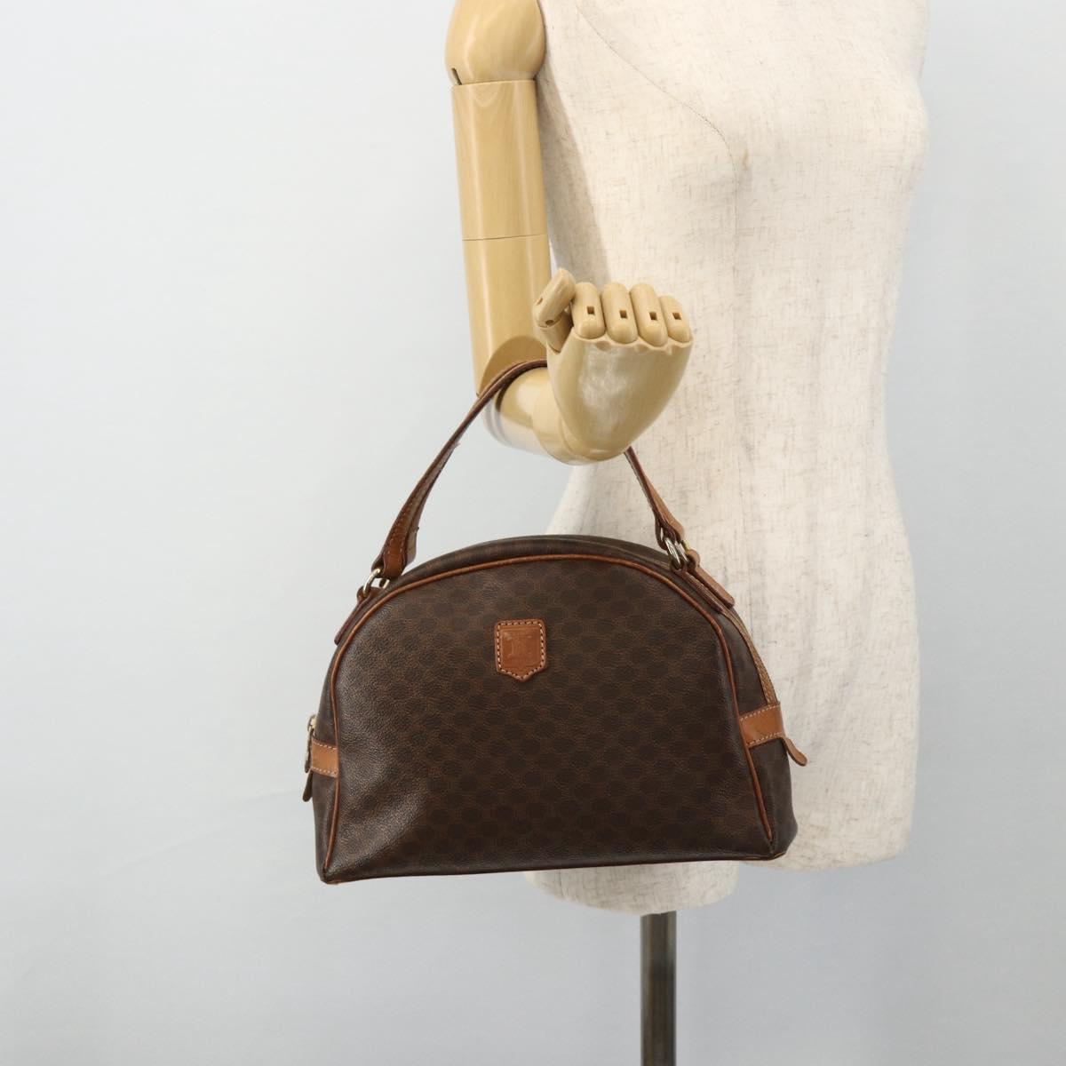 CELINE Macadam Canvas Hand Bag PVC Leather Brown Gold Auth ka4353