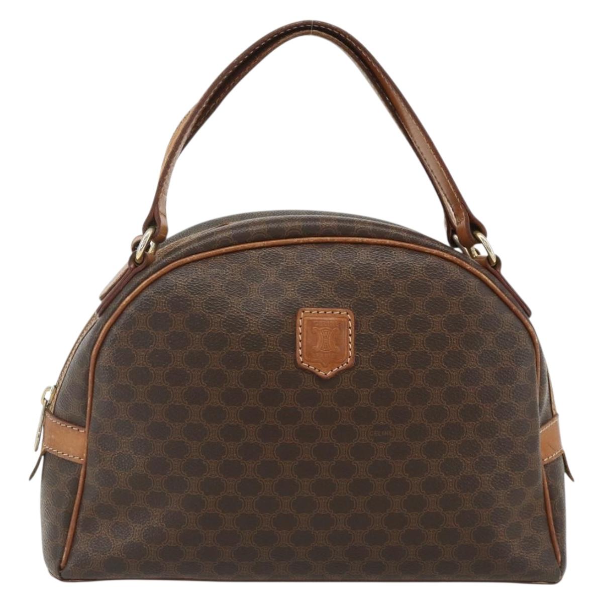 CELINE Macadam Canvas Hand Bag PVC Leather Brown Gold Auth ka4353