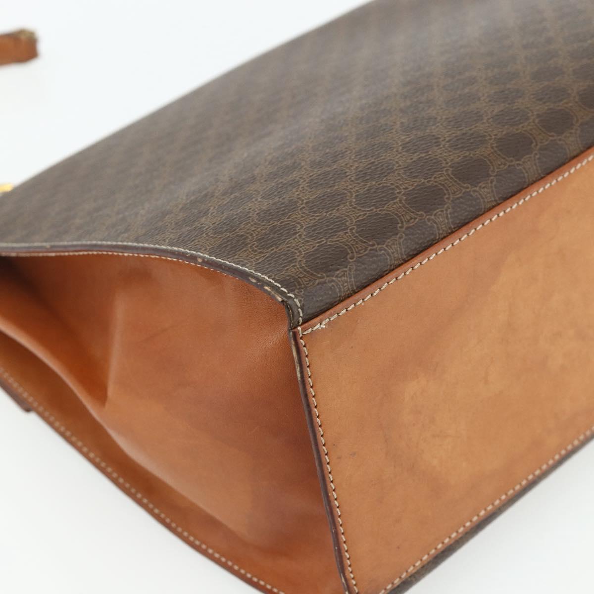 CELINE Macadam Canvas Hand Bag PVC Leather Brown Gold Auth ka4354