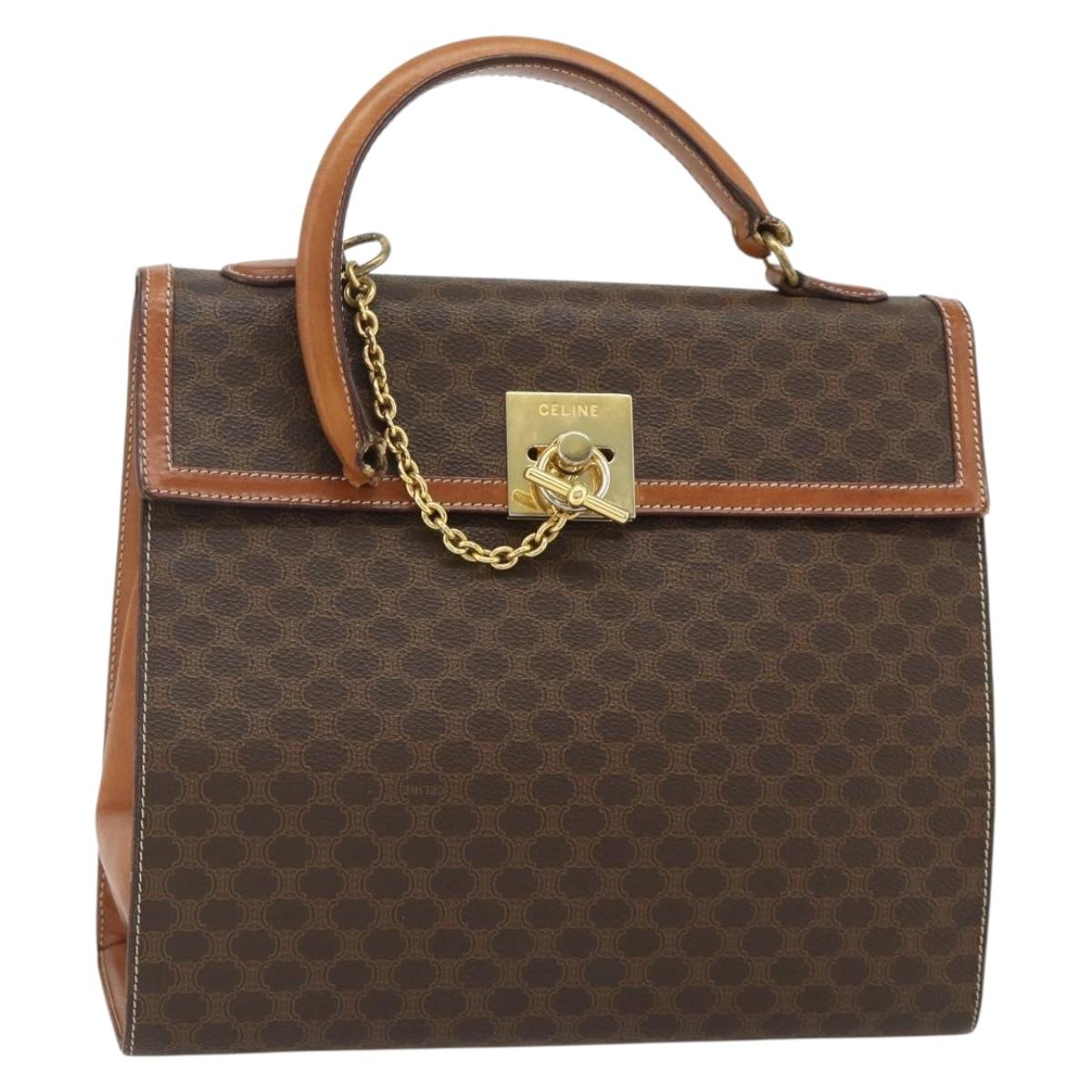 CELINE Macadam Canvas Hand Bag PVC Leather Brown Gold Auth ka4354