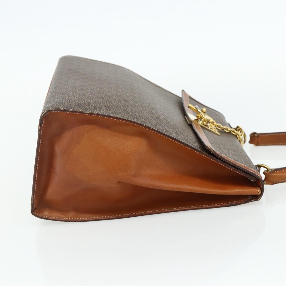 CELINE Macadam Canvas Hand Bag PVC Leather Brown Gold Auth ka4354