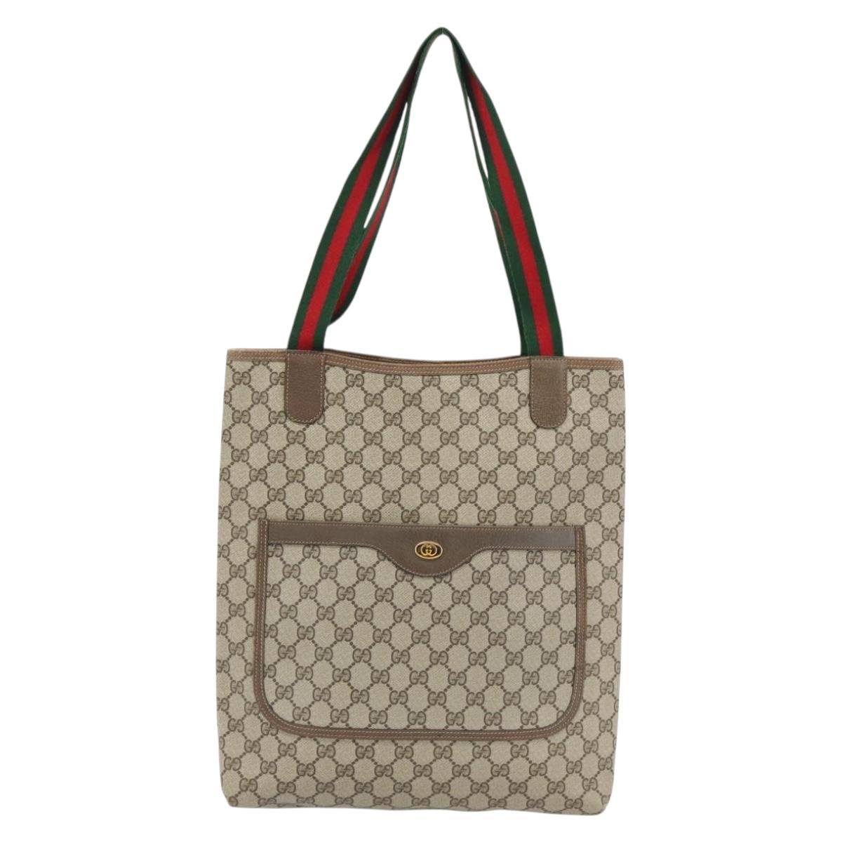 GUCCI GG Supreme Web Sherry Line Tote Bag PVC Beige Red 39 02 003 Auth ka4356A
