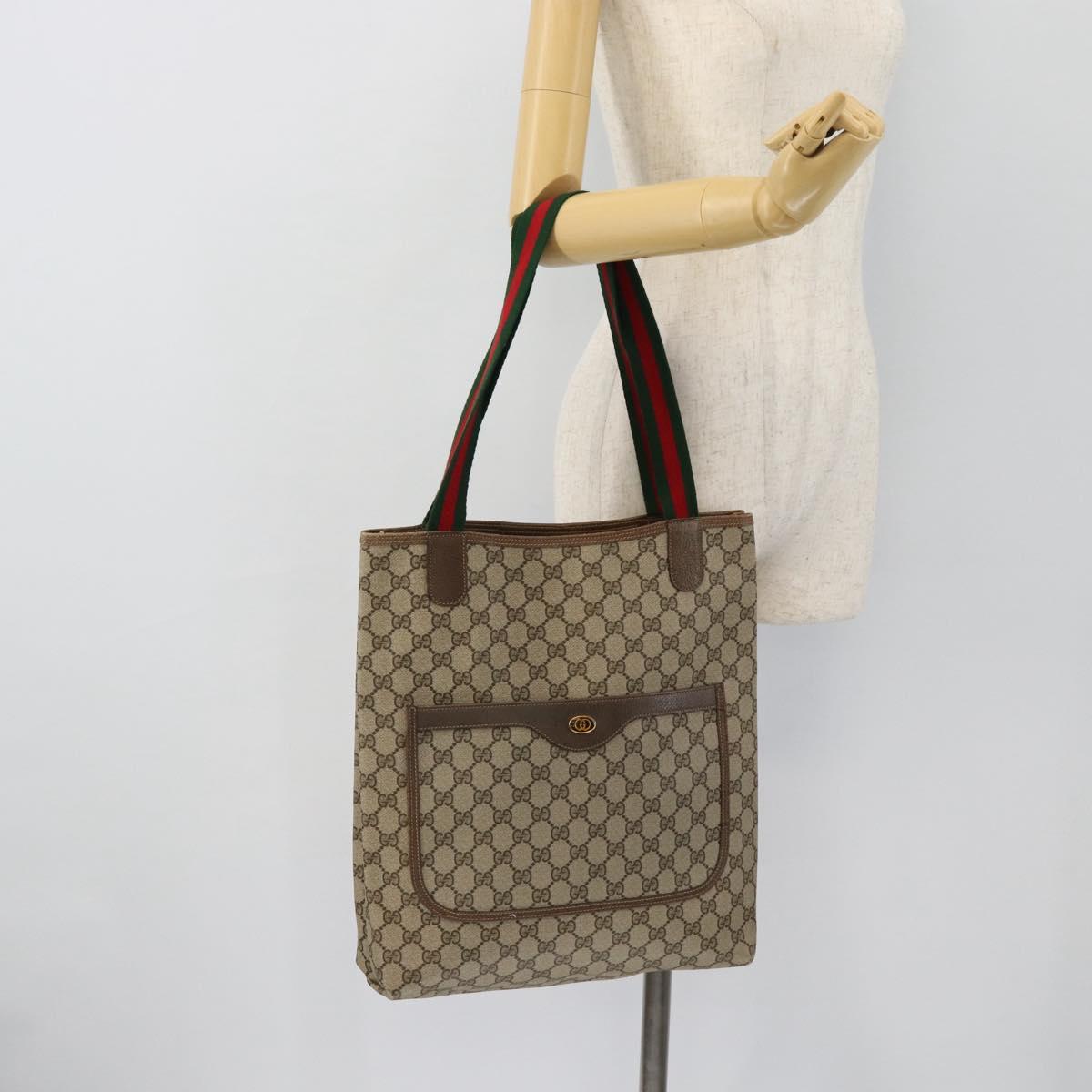 GUCCI GG Supreme Web Sherry Line Tote Bag PVC Beige Red 39 02 003 Auth ka4356A