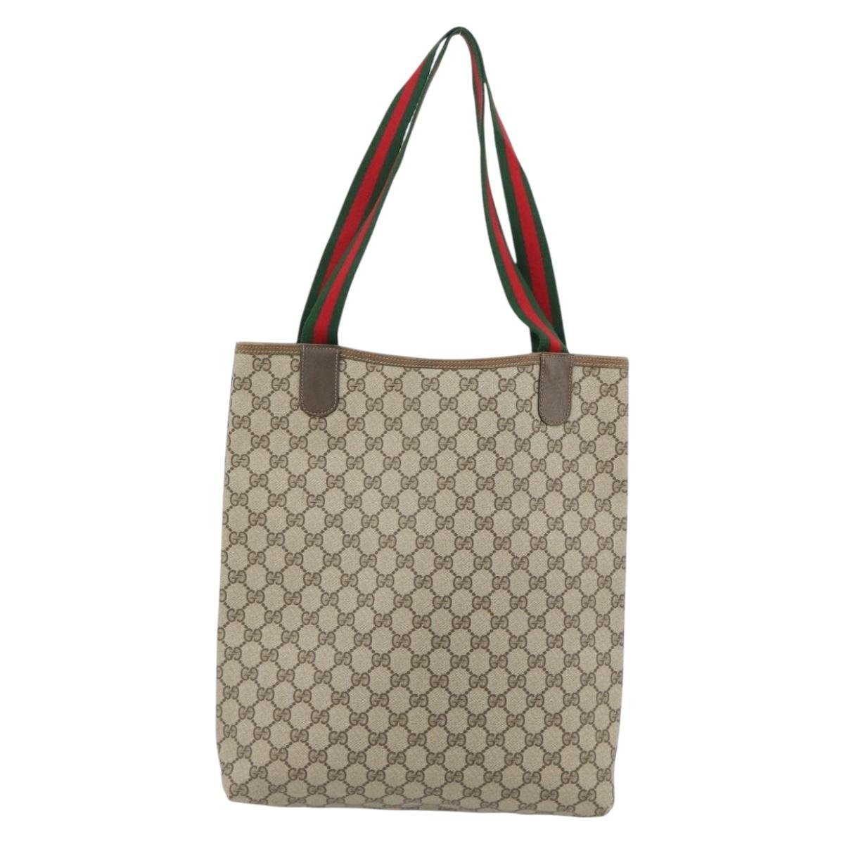 GUCCI GG Supreme Web Sherry Line Tote Bag PVC Beige Red 39 02 003 Auth ka4356A