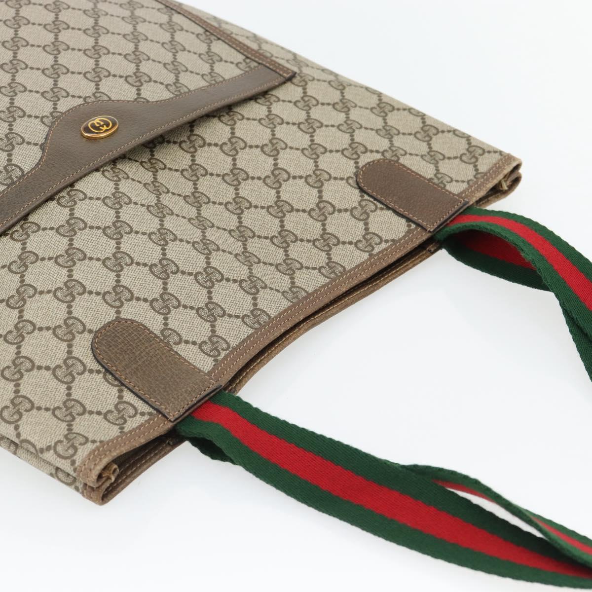 GUCCI GG Supreme Web Sherry Line Tote Bag PVC Beige Red 39 02 003 Auth ka4356A
