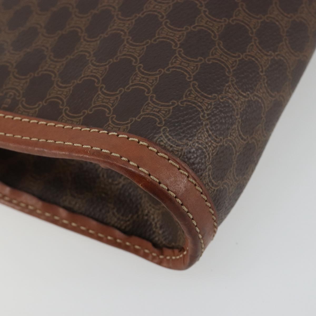 CELINE Macadam Canvas Clutch Bag PVC Leather Brown Gold Auth ka4359