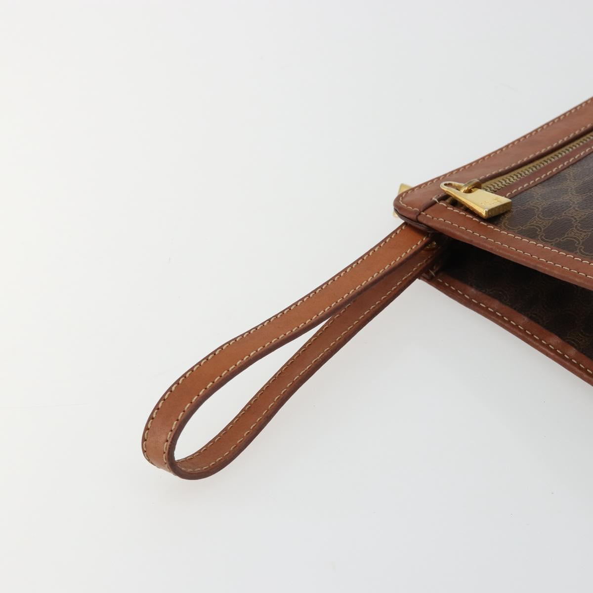 CELINE Macadam Canvas Clutch Bag PVC Leather Brown Gold Auth ka4359