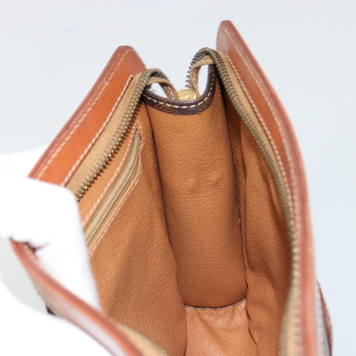 CELINE Macadam Canvas Clutch Bag PVC Leather Brown Gold Auth ka4359