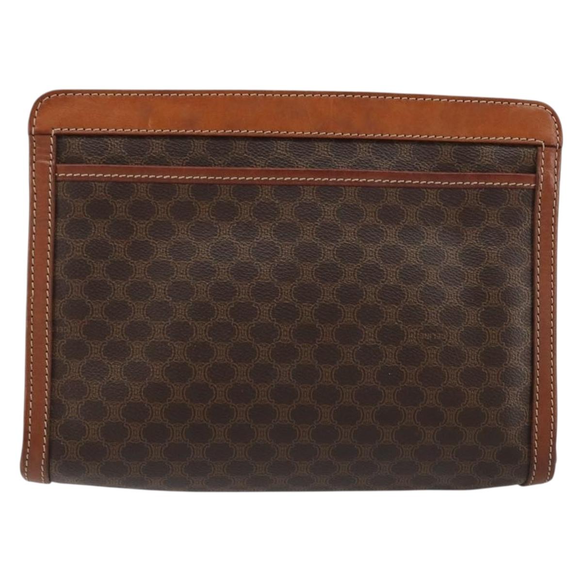CELINE Macadam Canvas Clutch Bag PVC Leather Brown Gold Auth ka4359