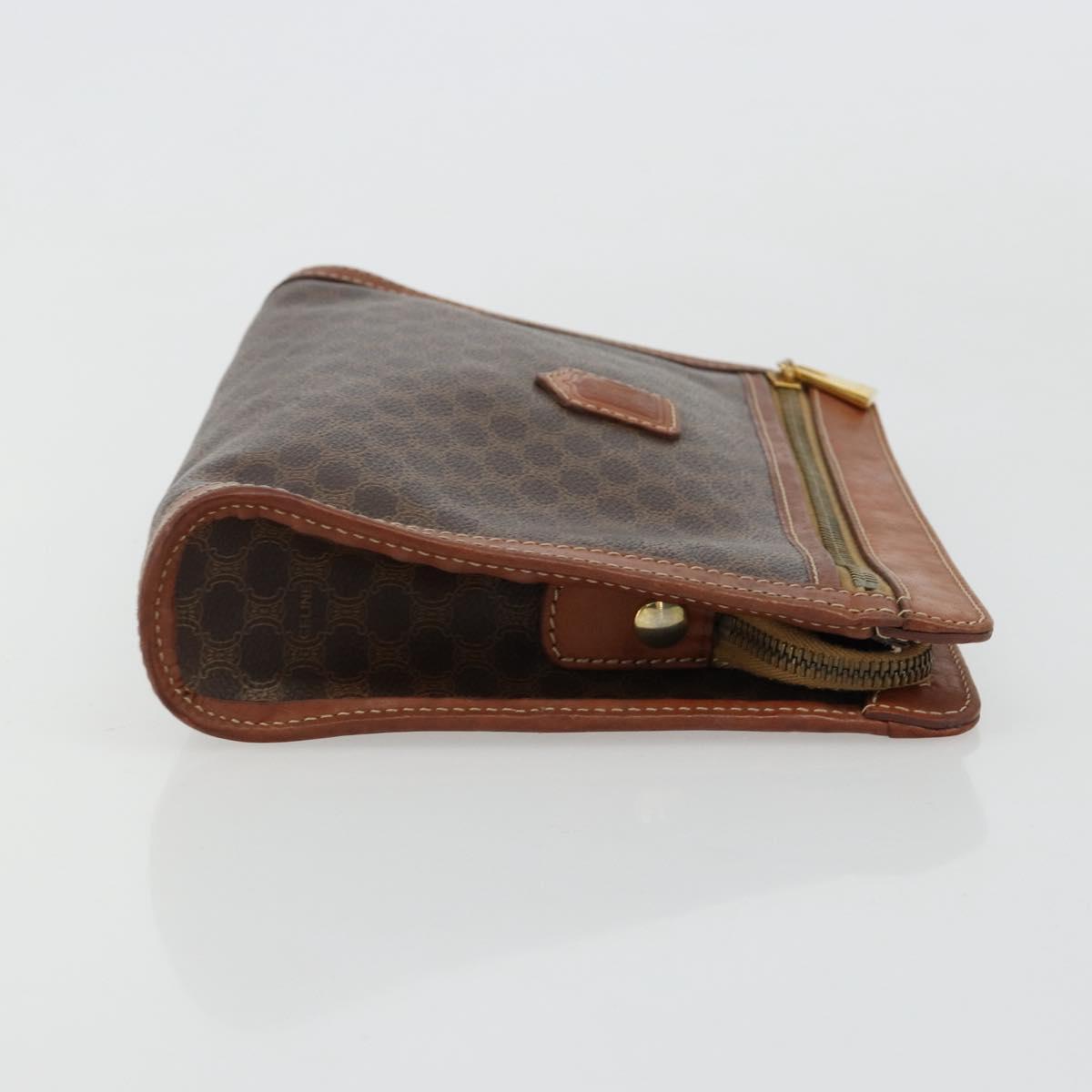 CELINE Macadam Canvas Clutch Bag PVC Leather Brown Gold Auth ka4359