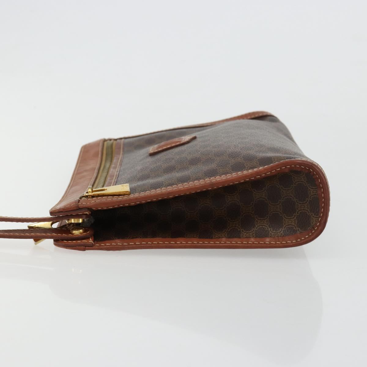 CELINE Macadam Canvas Clutch Bag PVC Leather Brown Gold Auth ka4359