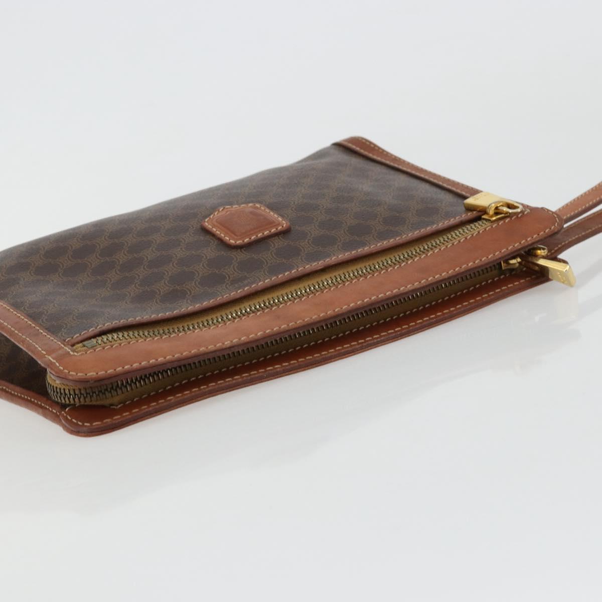 CELINE Macadam Canvas Clutch Bag PVC Leather Brown Gold Auth ka4359
