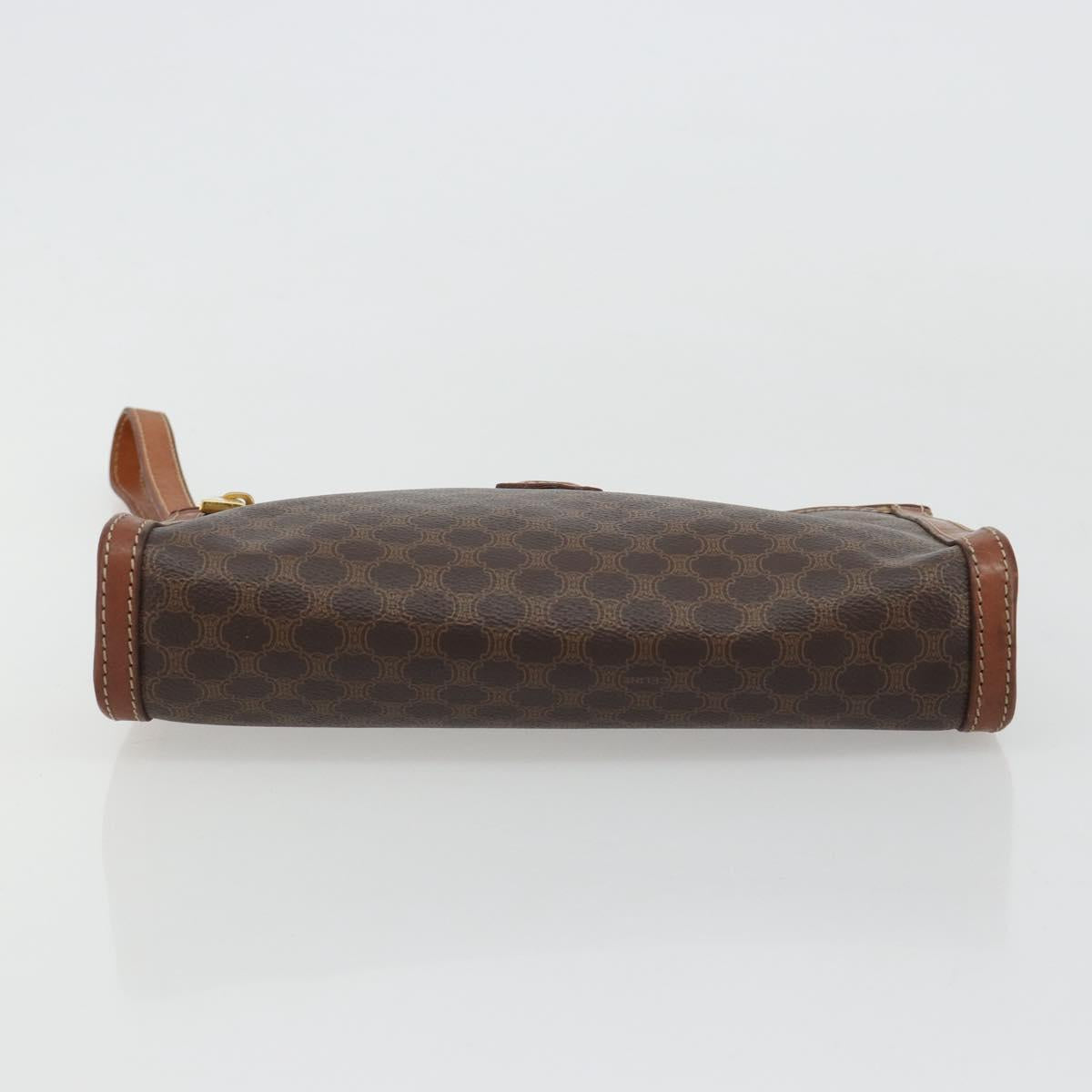 CELINE Macadam Canvas Clutch Bag PVC Leather Brown Gold Auth ka4359
