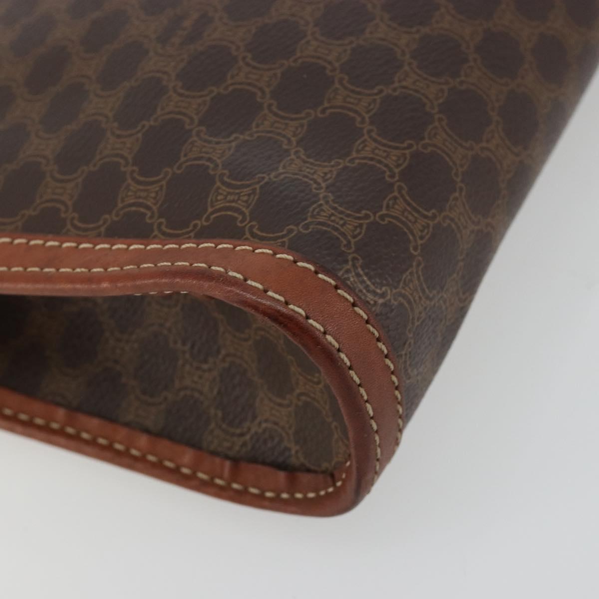 CELINE Macadam Canvas Clutch Bag PVC Leather Brown Gold Auth ka4359