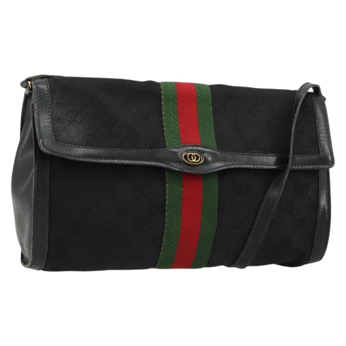 GUCCI GG Canvas Web Sherry Line Bag Black Red Green 37 04 3657 Auth ka4360