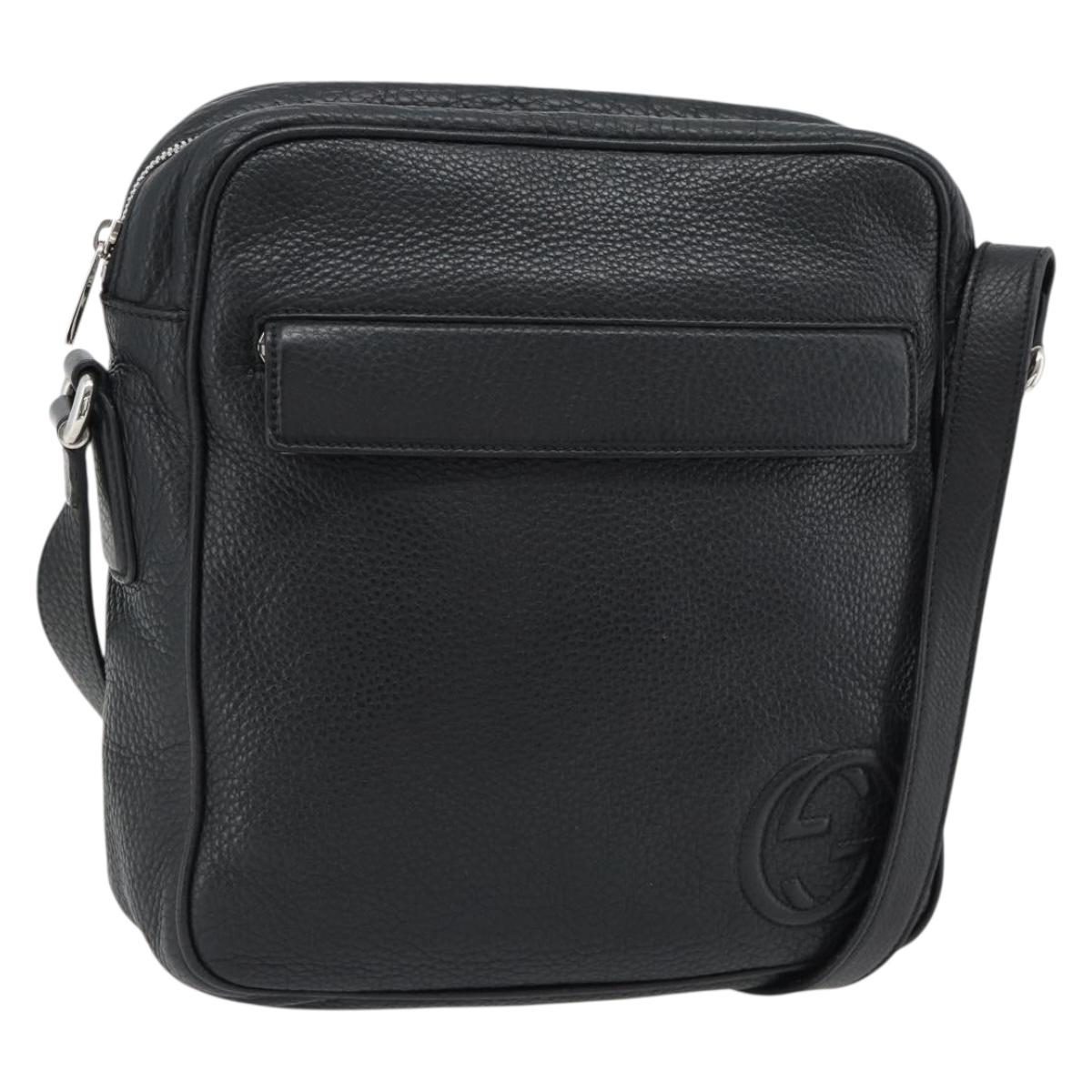 GUCCI Interlocking Shoulder Bag Leather Black Silver 337084 Auth ka4361A
