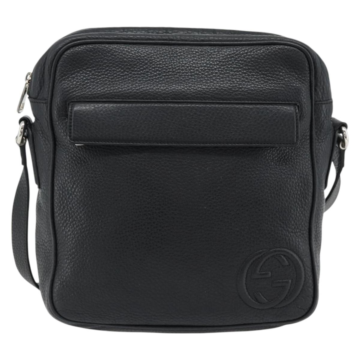 GUCCI Interlocking Shoulder Bag Leather Black Silver 337084 Auth ka4361A