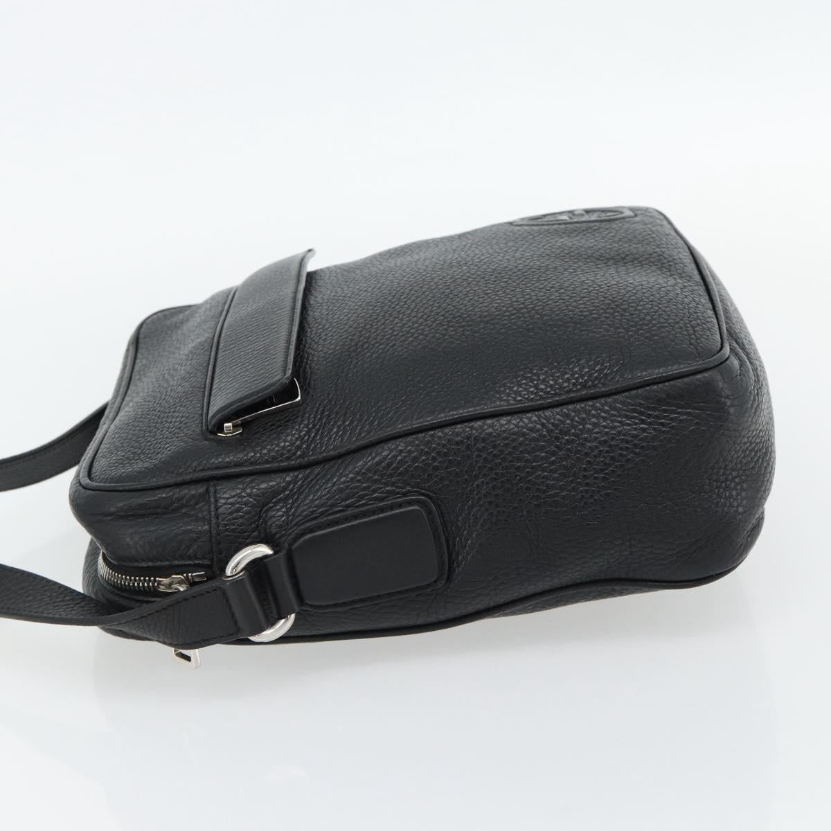 GUCCI Interlocking Shoulder Bag Leather Black Silver 337084 Auth ka4361A